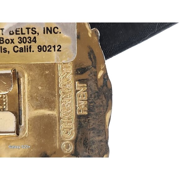 Crane Bird Gold Enameled Buckle Charmant Belts Black Stretch Belt With Decorativ - Picture 8 of 9